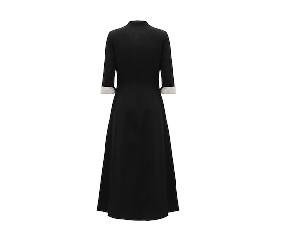 black dress with three quarter sleeves SHEIN Lady Women's Plus Size Midi Black Dress With Round Neck And Scalloped  Laser Cut Detail Three Quarter Sleeves