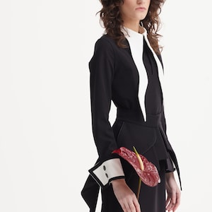 Evening Peplum Belted Dress Black - Two-Piece Set /Designer Fitted Midi Dress With Belt /Women Fashion Set / Dress long sleeves/ Party Dress image 13