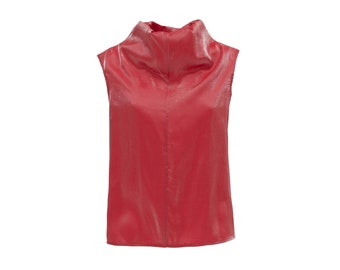 Hooggesloten organza vest rood / Oversized designer jilet vest voor dames / Stijlvolle formele mouwloze top / Chique mouwloze top / Vest