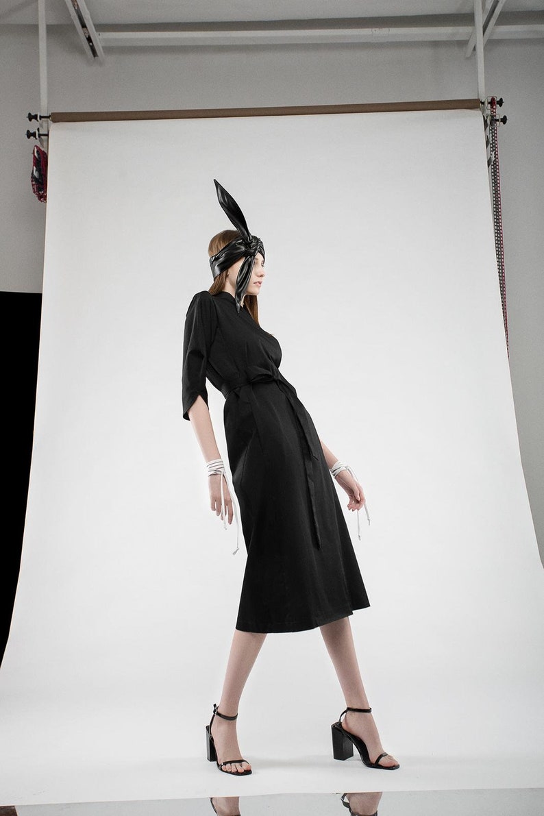 Designer Wrap Midi Dress Black / Casual Dress for Women / Designer Dress image 5