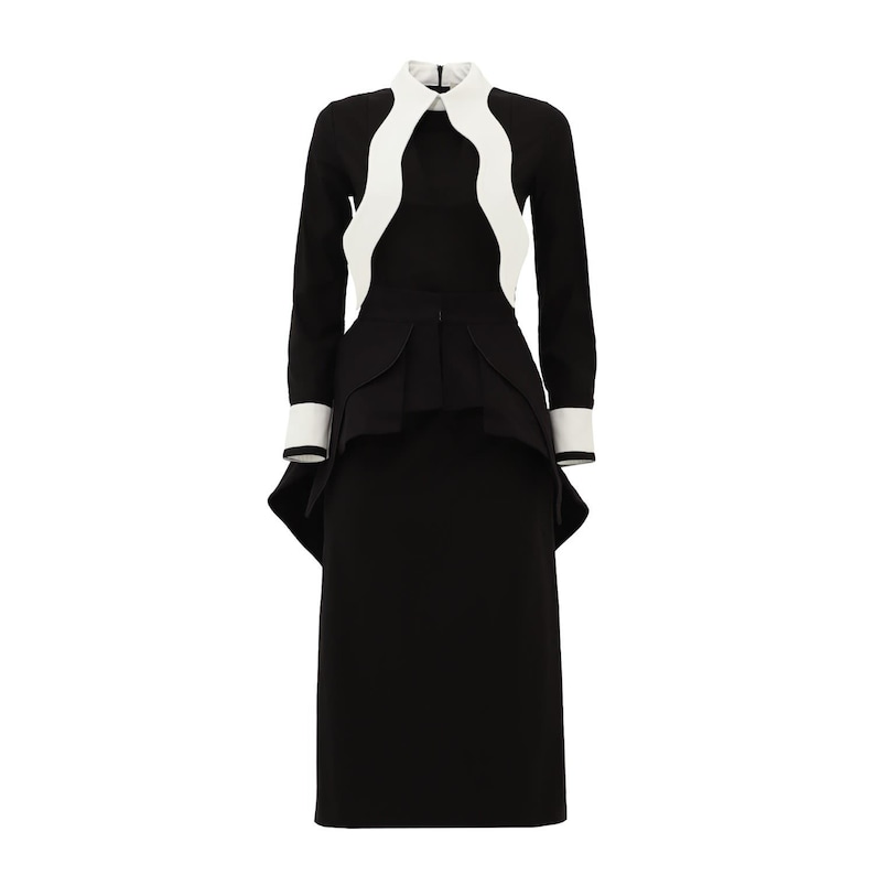 Evening Peplum Belted Dress Black - Two-Piece Set