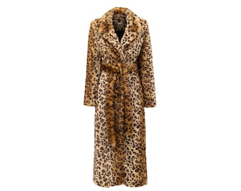 Demi-Season Animal Print Faux Fur Coat/Fashion Long Jacket for Women/ Synthetic Fur Women Jacket/ Imitation Fur Jacket with Animal Pattern