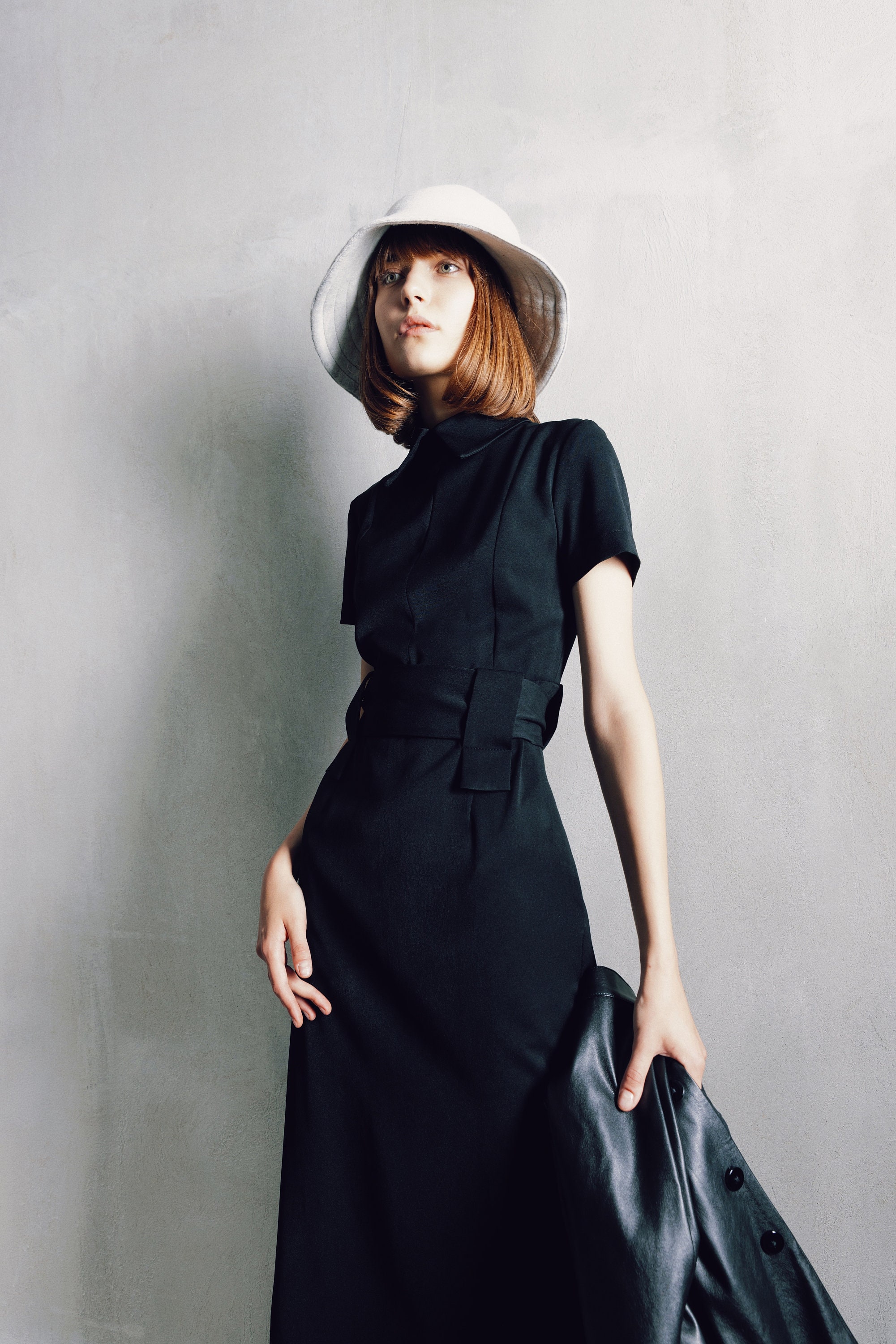 black mini dress v neck Hayden Long Sleeve Plunge Mini Dress / Black | MESHKI