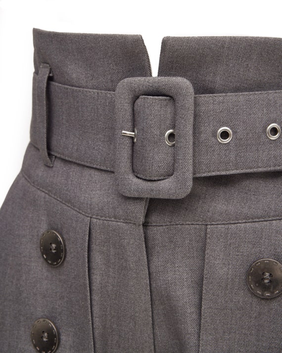 Wide Leg Trousers With Skirt Overlay Gray for Women / High