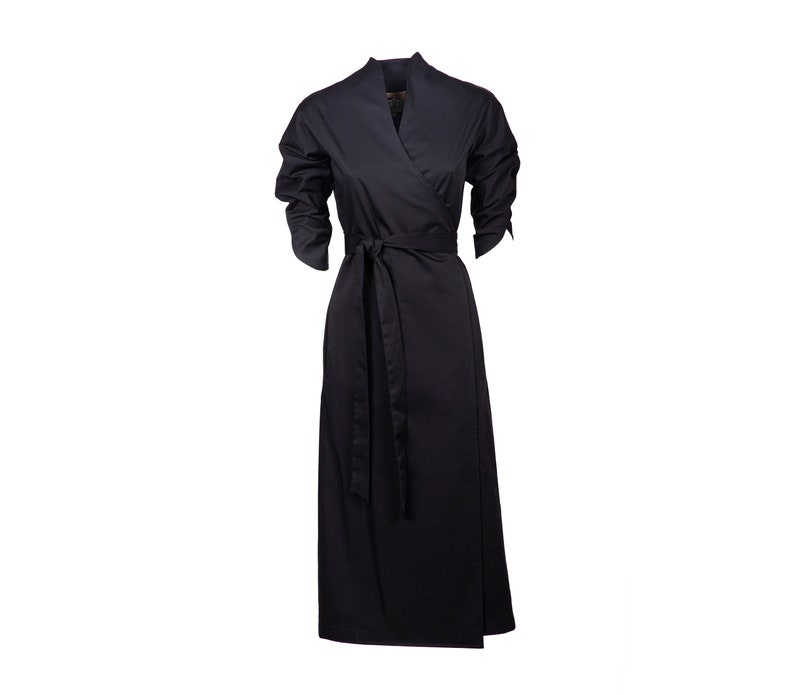 Designer Wrap Midi Dress Black / Casual Dress for Women / Designer Dress image 1