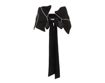 Artwear Floral Tie Belt Black/Adjustable Statement Waist Accessory/Petal Layer Obi Wrap for Evening or Creative Styling/Fashion-Forward Belt