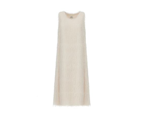 artisanal off white midi dress Sleeveless Textured Pile Midi Dress