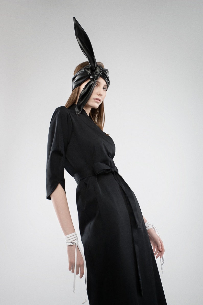 Designer Wrap Midi Dress Black / Casual Dress for Women / Designer Dress image 6