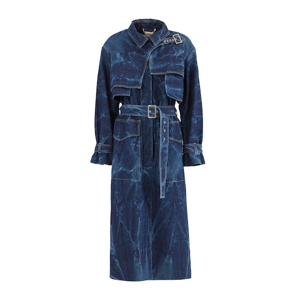 Fashion Denim Trench Coat Blue / Designer Wrap Coat pour femme / Long Vintage Tie Die Coat / Outwear