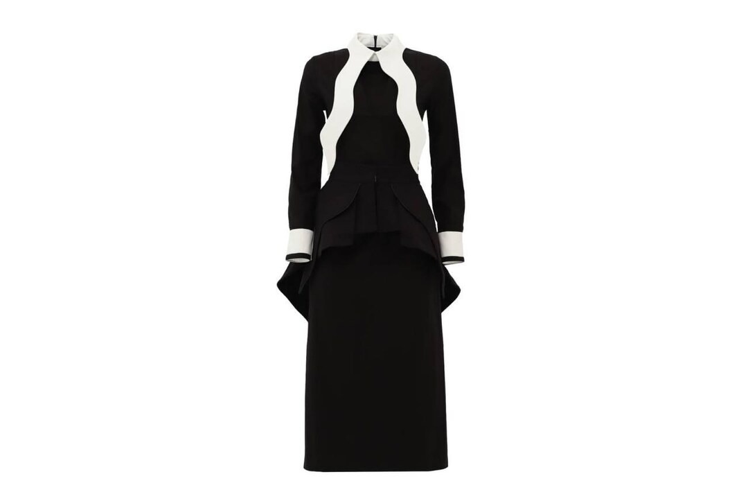 chinese dress ladies Black Lace-Top Peplum Modest Dress | Top