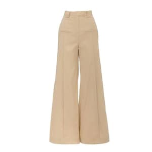 Formelle Schlaghose Beige / Hose mit hoher Taille und weitem Bein / Maßgeschneiderte Schlaghose Damen / Hose fürs Büro und den Abend