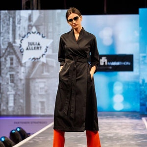 Designer Wrap Midi Dress Black / Casual Dress for Women / Designer Dress image 7