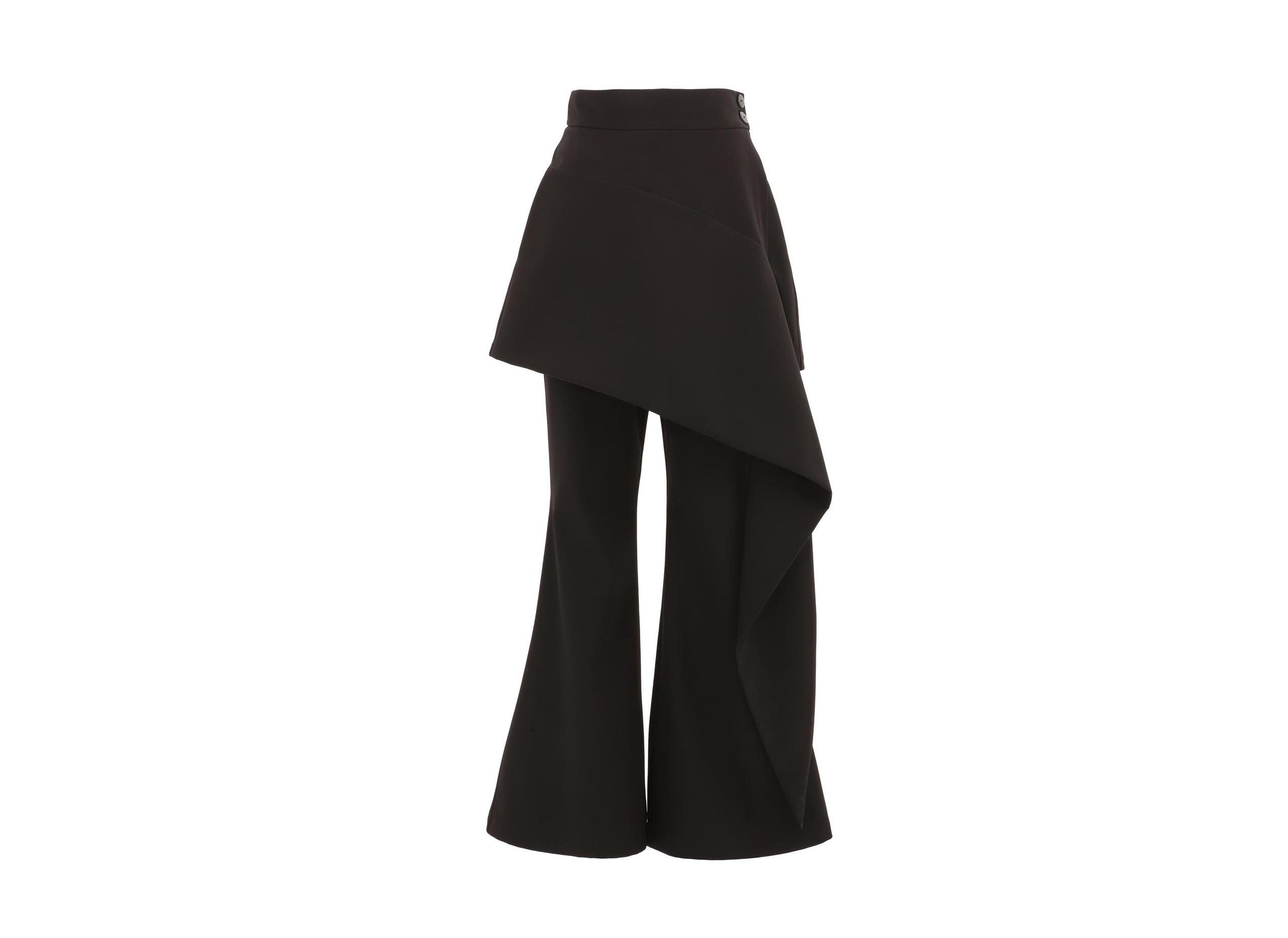 Asymmetric Overlay Flared Trousers Black / Pants With Corset