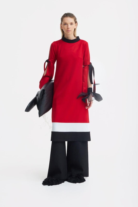 black red midi dress Black and Red Long Sleeve Wrap Midi Dress – AX Paris main image 0