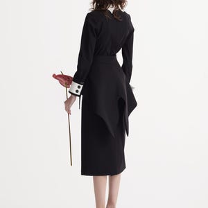 Evening Peplum Belted Dress Black - Two-Piece Set /Designer Fitted Midi Dress With Belt /Women Fashion Set / Dress long sleeves/ Party Dress image 15