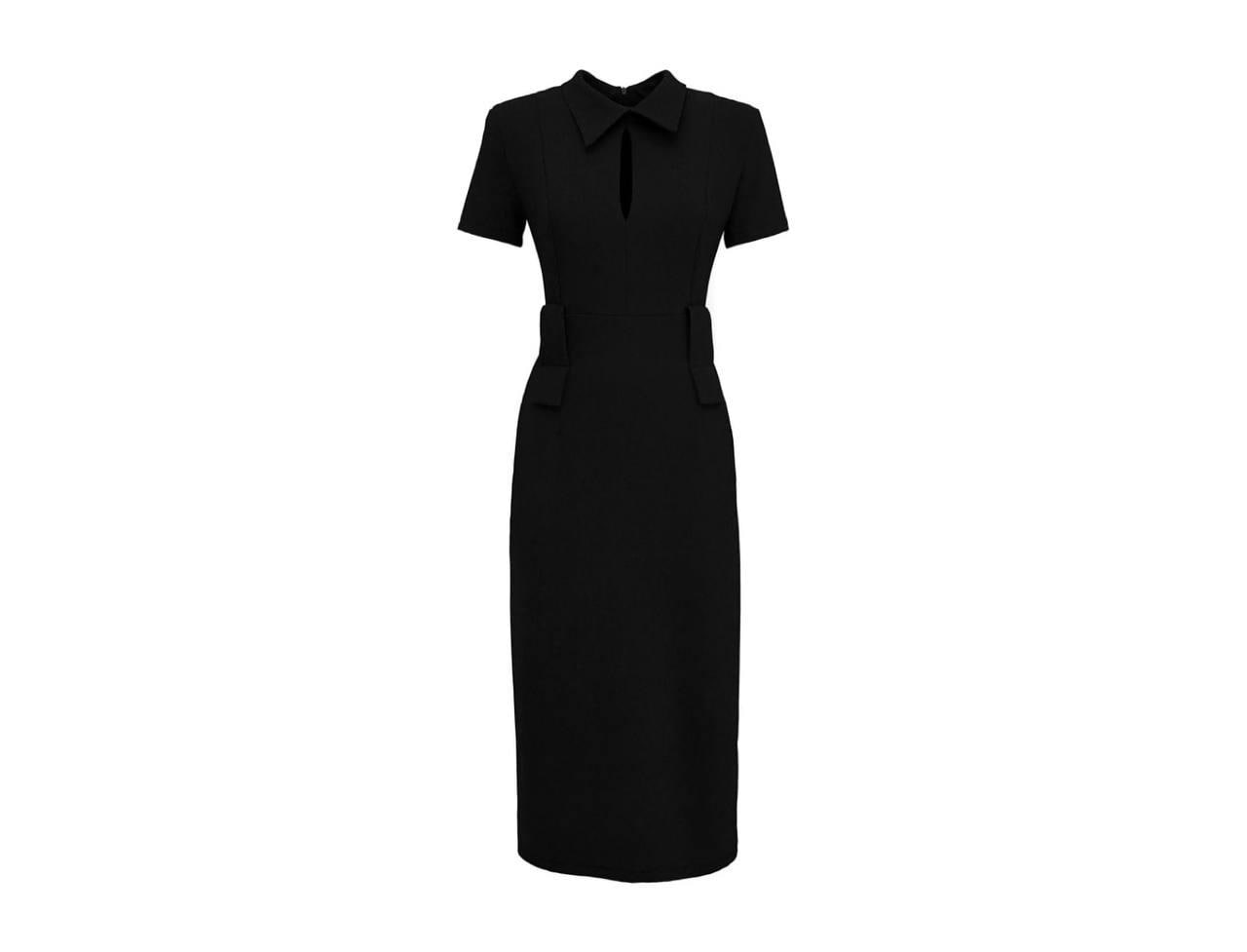 Midi Black Dress With Belt / Fitted Dress / Collared Midi Dress With Wide Belt / Casual & Elegant Black Dress Midi Black Dress With Belt / Fitted Dress / Collared Midi Dress With Wide Belt / Casual & Elegant Black Dress