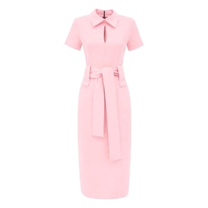light pink dress with belt Women's Put Together Perfectly Blush Pink Belted Midi Dress | Size: L