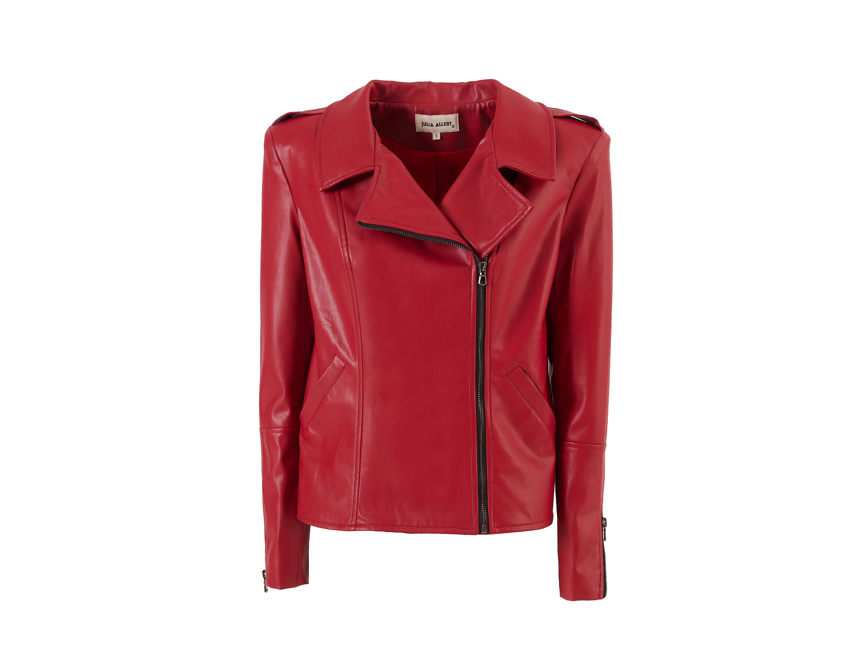 Faux Leather Jacket With Shoulder Pads Red / Fashion Faux