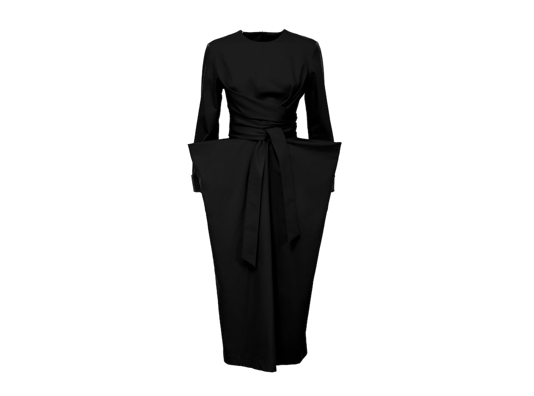 Designer Midi Evening Dress for Women / Extravagant Pink Dress / Cotton