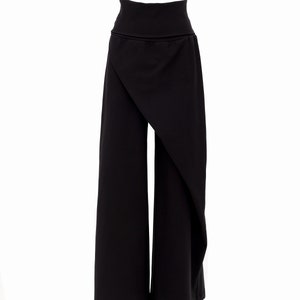 Fashion Black Wide Leg Trousers Jersey for Women / Women Casual Baggy Pants / High Waisted Designer Trousers 3 colors image 7