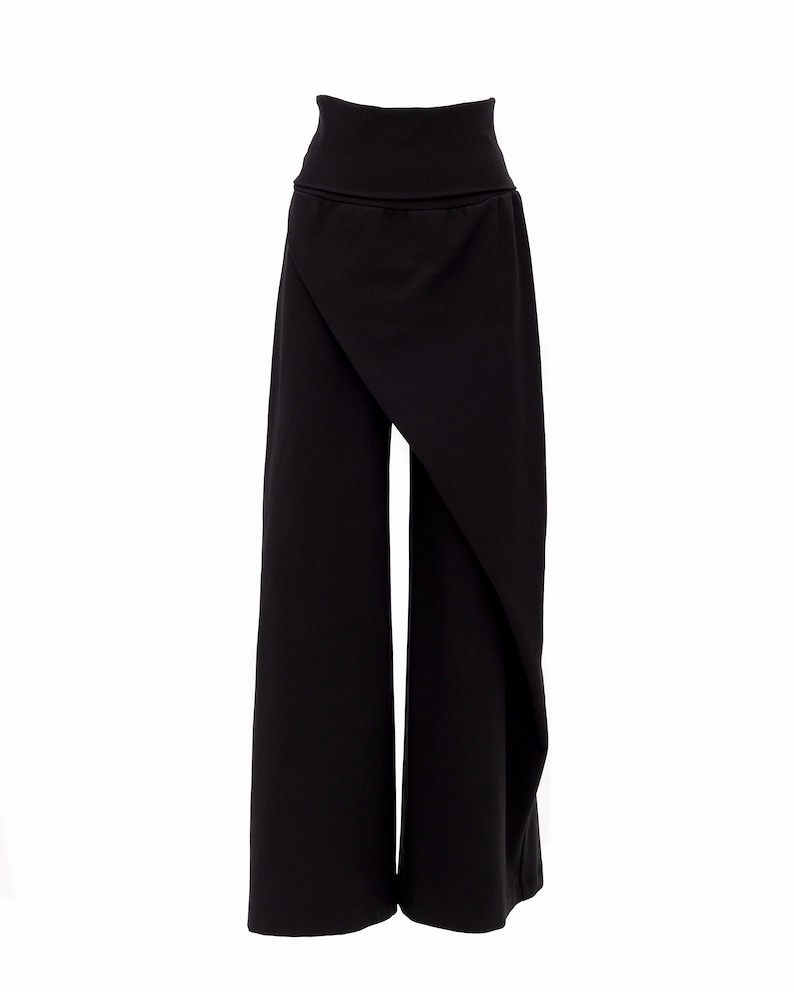 Fashion Black Wide Leg Trousers Jersey for Women / Women Casual Baggy Pants / High Waisted Designer Trousers 3 colors image 7