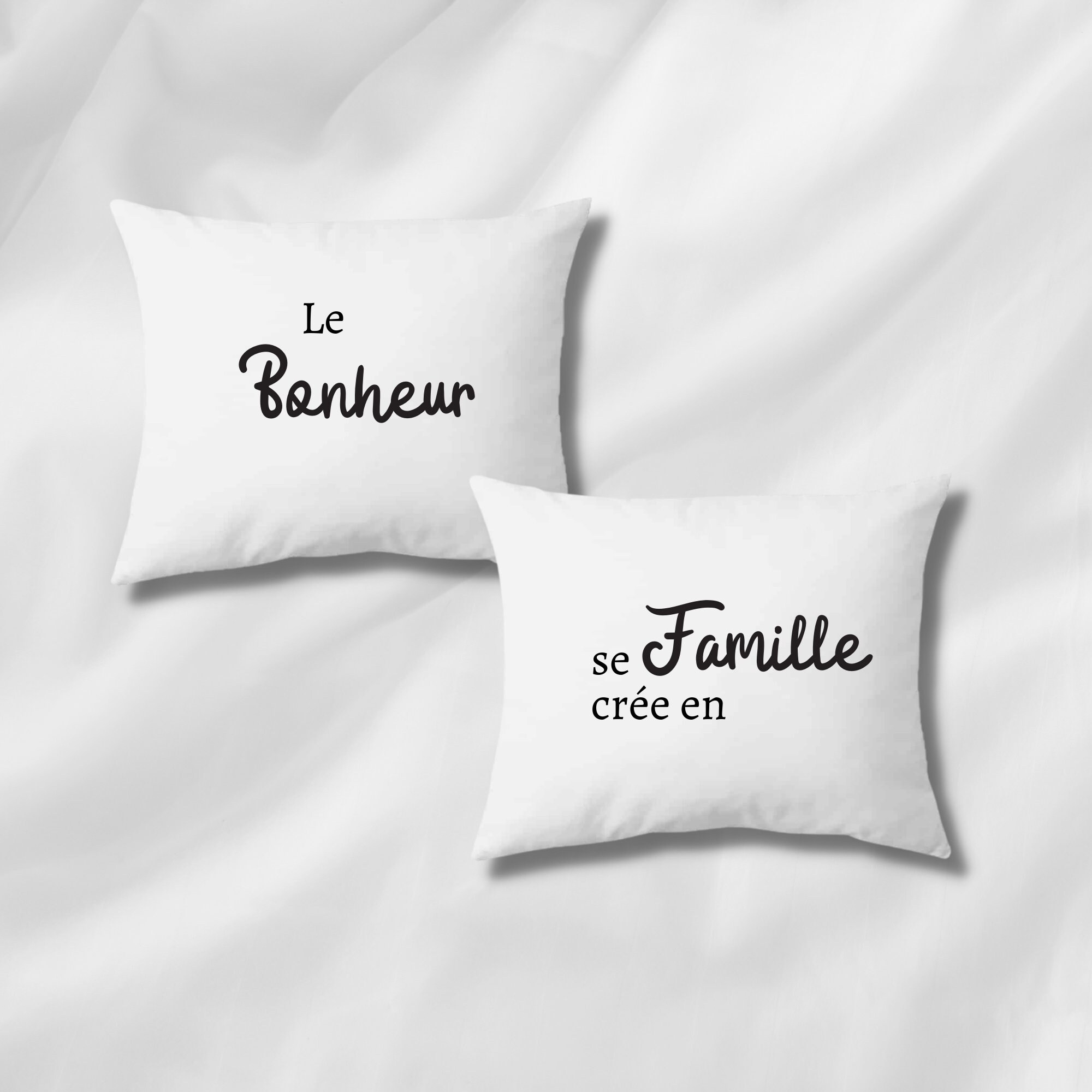 Taies d'oreiller Le Bonheur Se Crée en Famille, Cadeau Couple, Original, Saint-Valentin
