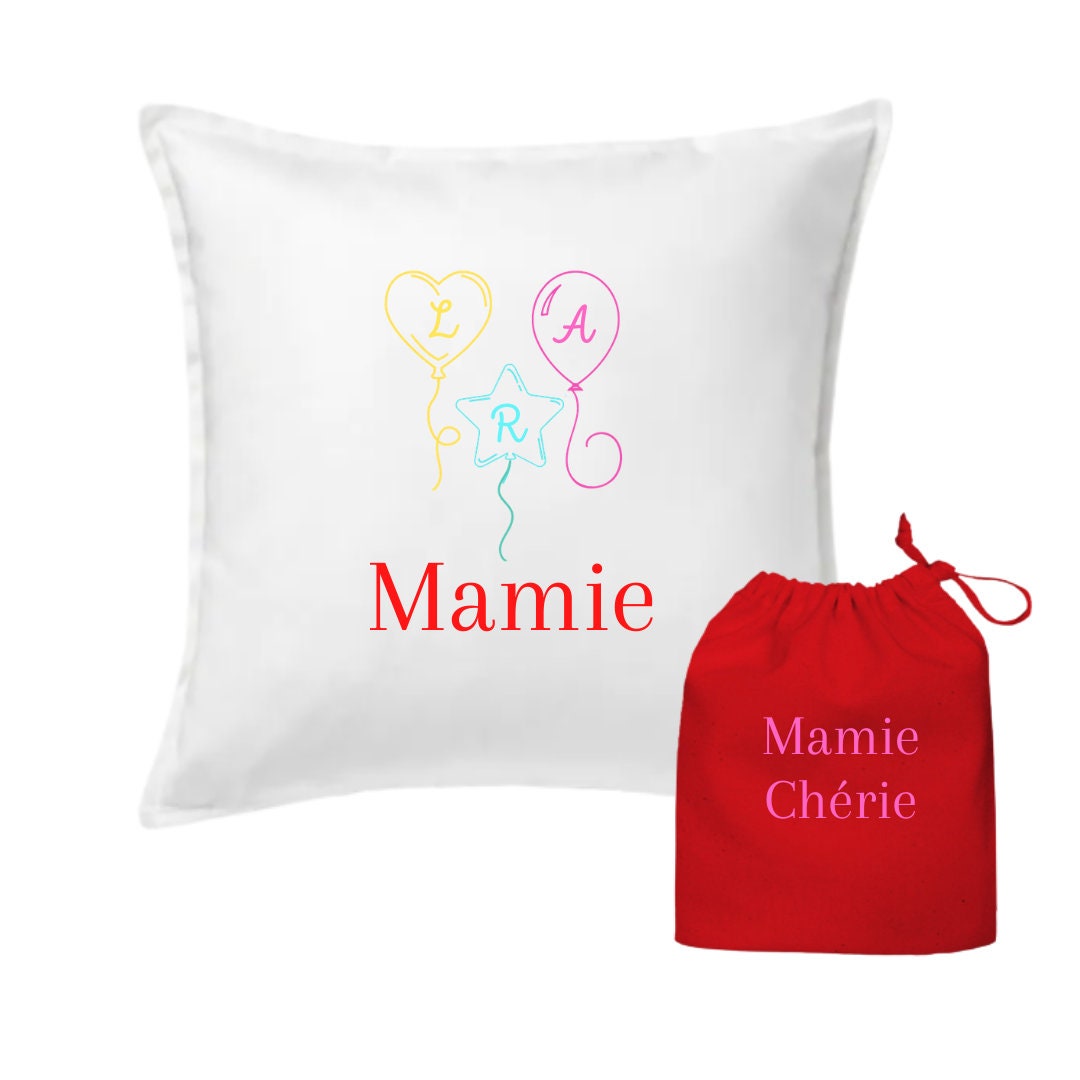 Coffret Mamie Housse de Coussin + Sac Cadeau en Tissu Personnalisables