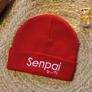Anime Embroidered Beanie Hat, Anime Themed Skull Senpai Winter Cap Gift for him & her, Anime Fan Gift