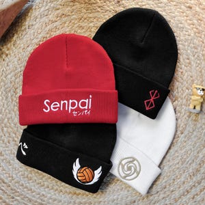 Anime Embroidered Beanies Hat, Anime Themed Skull Winter Cap Gift for him & her, Anime Fan Gift