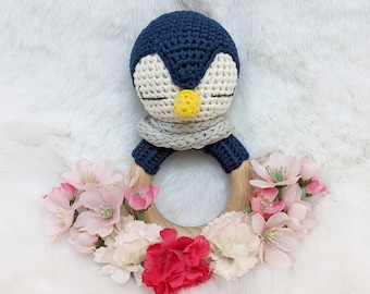 Handmade Crocheted Baby Rattle, Penguin