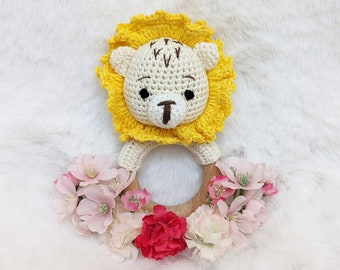 Handmade Crocheted Baby Rattle, Lion