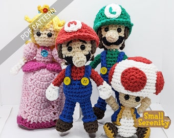 BUNDLE Super Mario Family. Mario, Luigi, Princess Peach and Toad amigurumi crochet PDF pattern