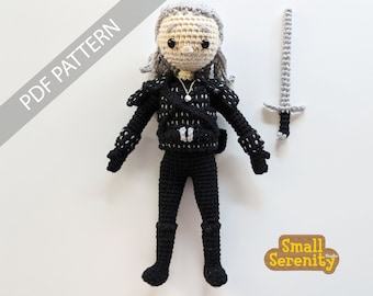 The Witcher Doll PDF pattern with removable armor and sword