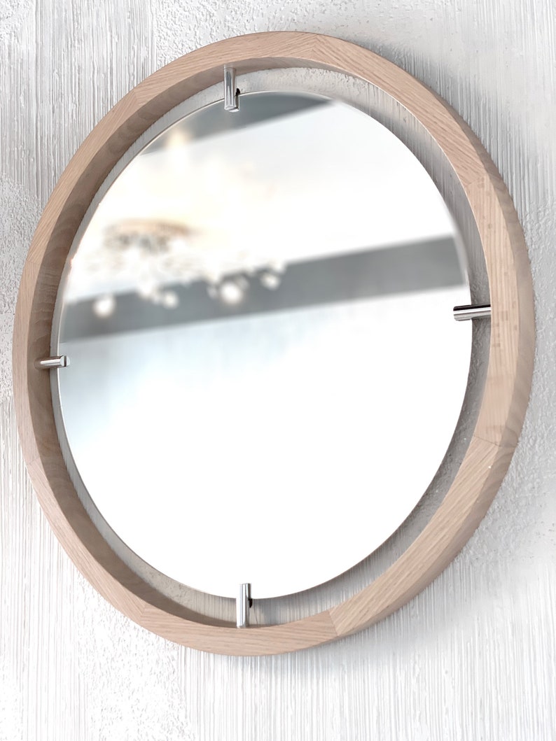 White Oak Wall Round Mirror Wood Mirror Home Decor Stylish Etsy