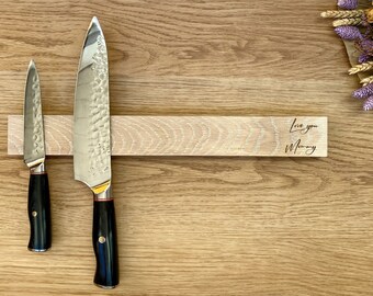 Knife holder White Oak with engraving, personal engraving, Knife rack, FAST SHIPPING!