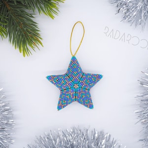 Holiday home decor Christmas star Beaded Christmas ornament Christmas tree decoration 3d beaded star Christmas gift