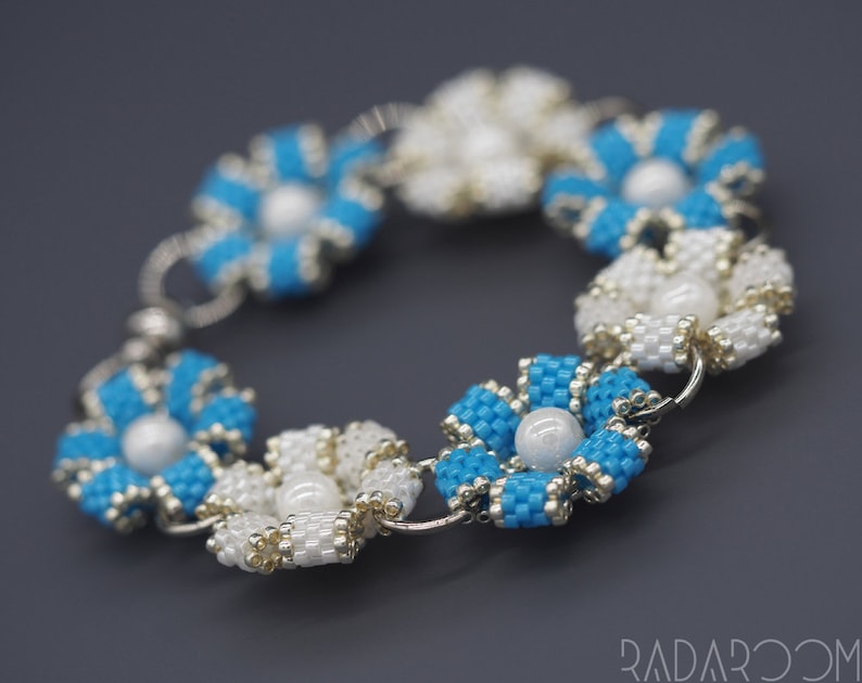 blue and white Jewelry Seed Bead Bracelet Gift Women/'s Accessory Flower Bracelet Flower Bracelet For Women Handmade