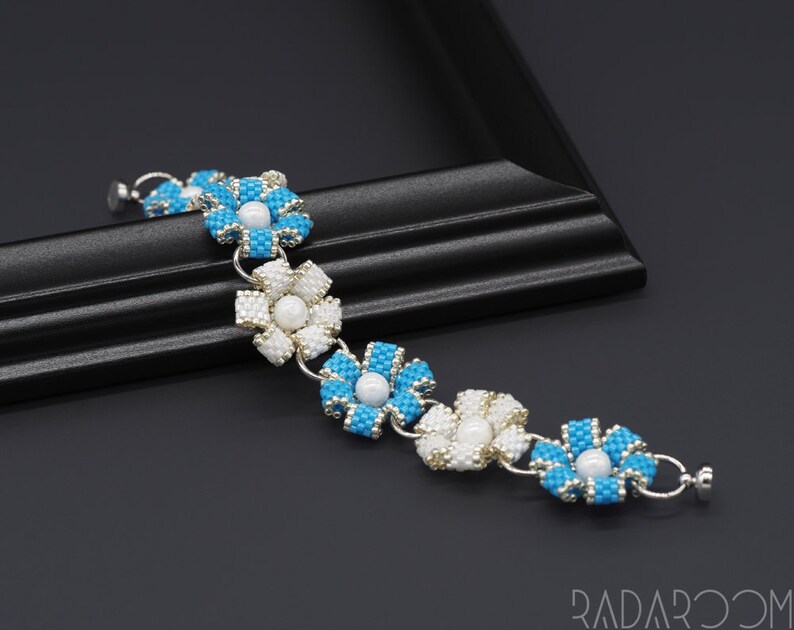 blue and white Jewelry Seed Bead Bracelet Gift Women/'s Accessory Flower Bracelet Flower Bracelet For Women Handmade