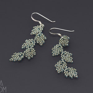 Leaf Dangle Earrings Seed bead earrings Beaded earrings Unique handmade Handmade jewelry Gift for women