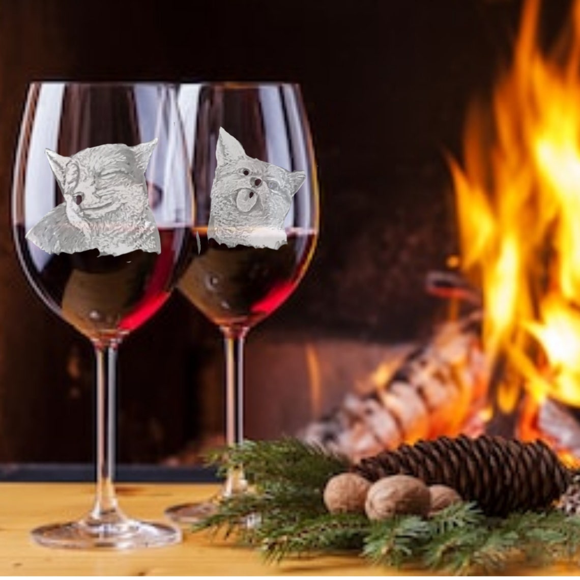 Hand Engraved Fox Wine Glassesbespoke Personalized Glasses Etsy
