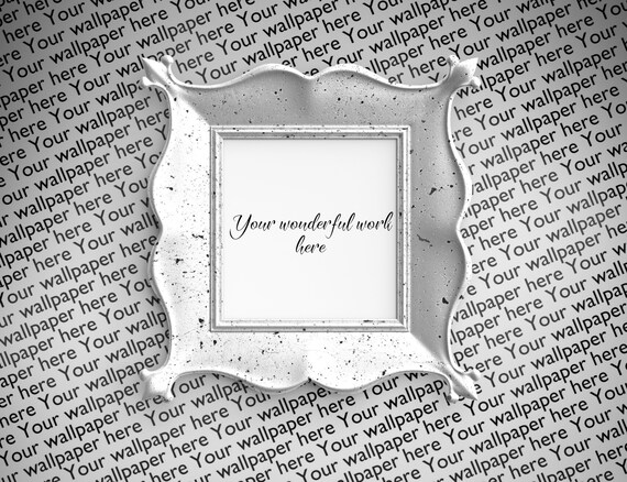 Download Free Mockup Frame Baroque Rococo Motif White Digital Square Psd PSD Mockup Templates