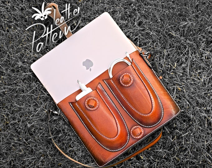 Leather briefcase pattern PDF - for 13 Inch Macs - by LeatherHubPatterns