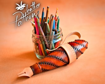 Desk pencil box holder leather pattern PDF - by LeatherHubPatterns