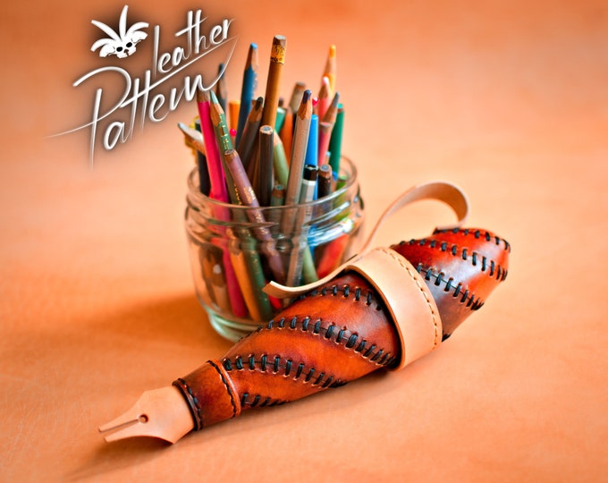 Desk pencil box holder leather pattern PDF - by LeatherHubPatterns