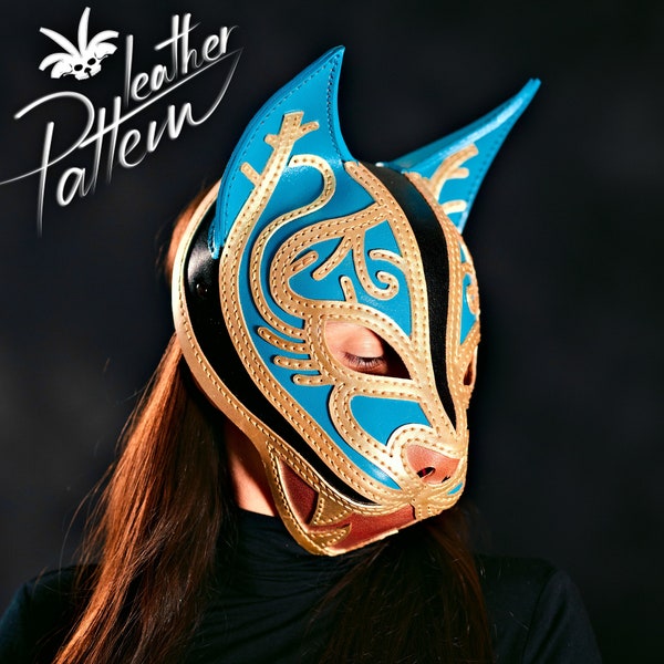 Cat mask leather pattern PDF - The Bastet ceremonial mask - by LeatherHubPatterns