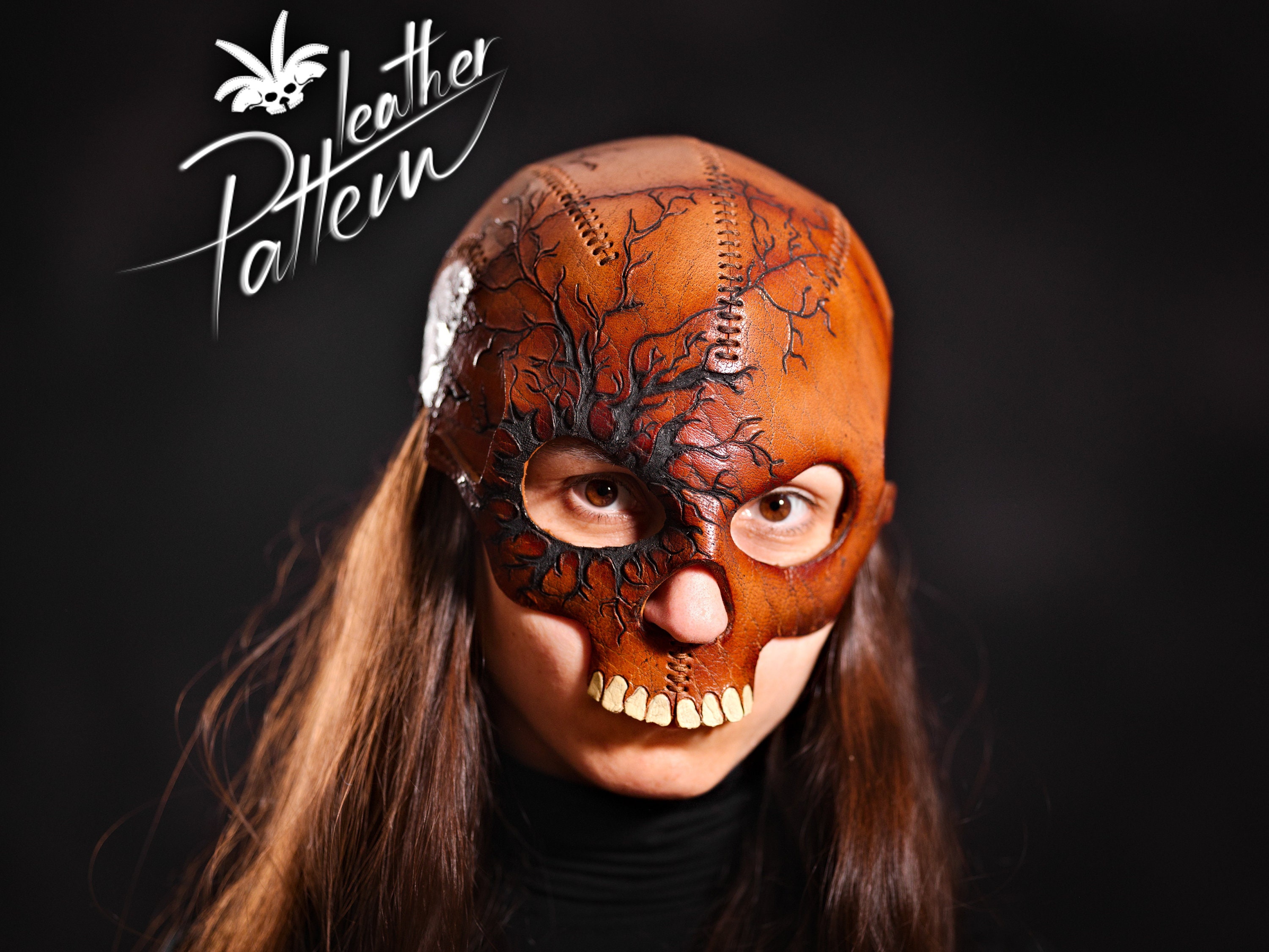 Skull mask leather pattern PDF with horns by LeatherHubPatterns