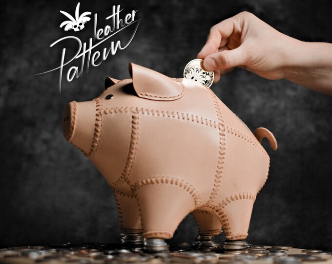 Piggy bank leather pattern PDF - by LeatherHubPatterns