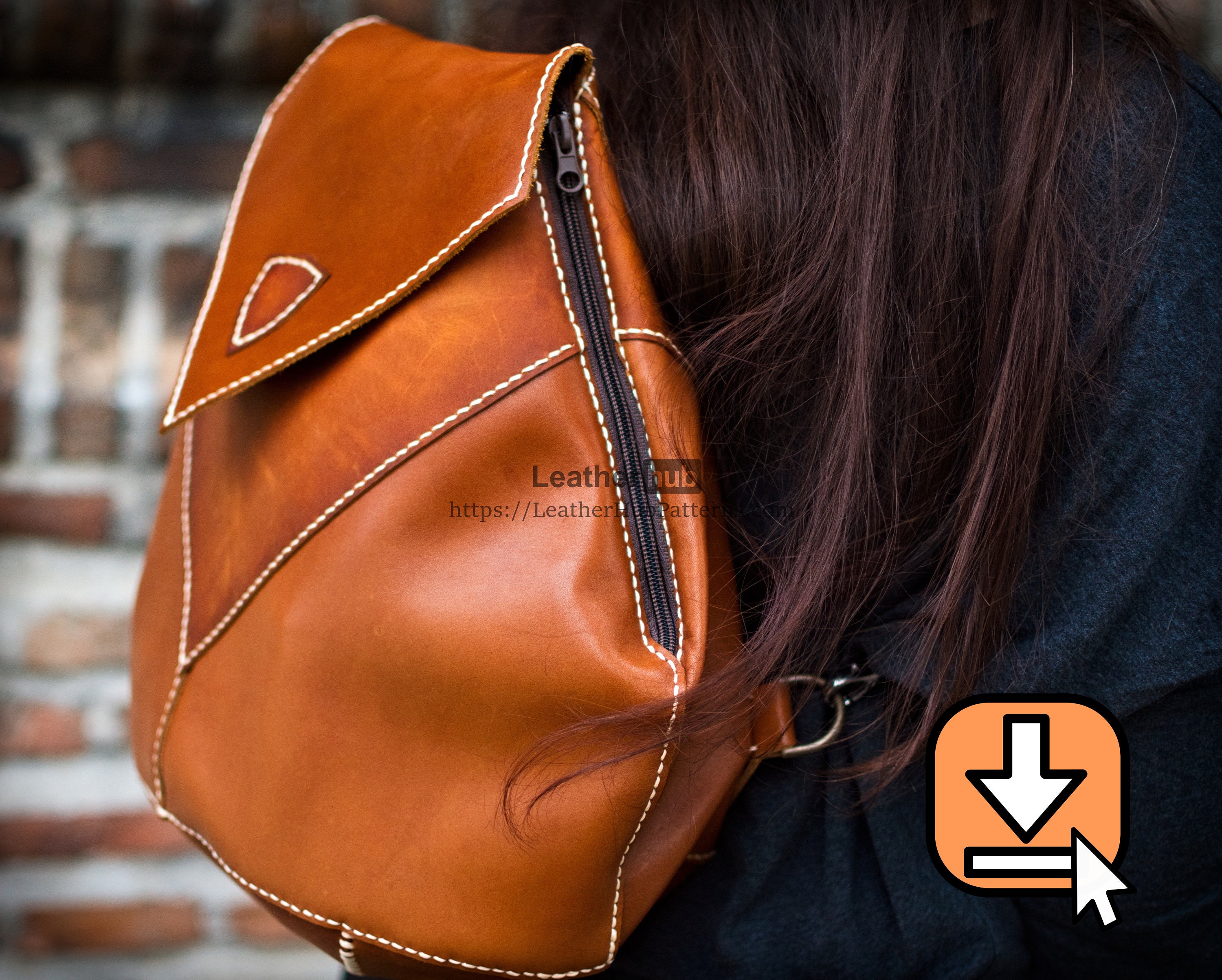 Leather backpack pattern PDF template for hand stitching