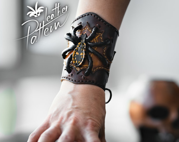 Spider bracelet leather pattern PDF - by LeatherHubPatterns