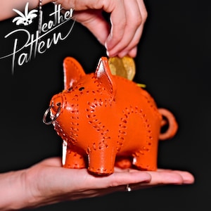 Piggybank coin purse leather pattern PDF - by LeatherHubPatterns